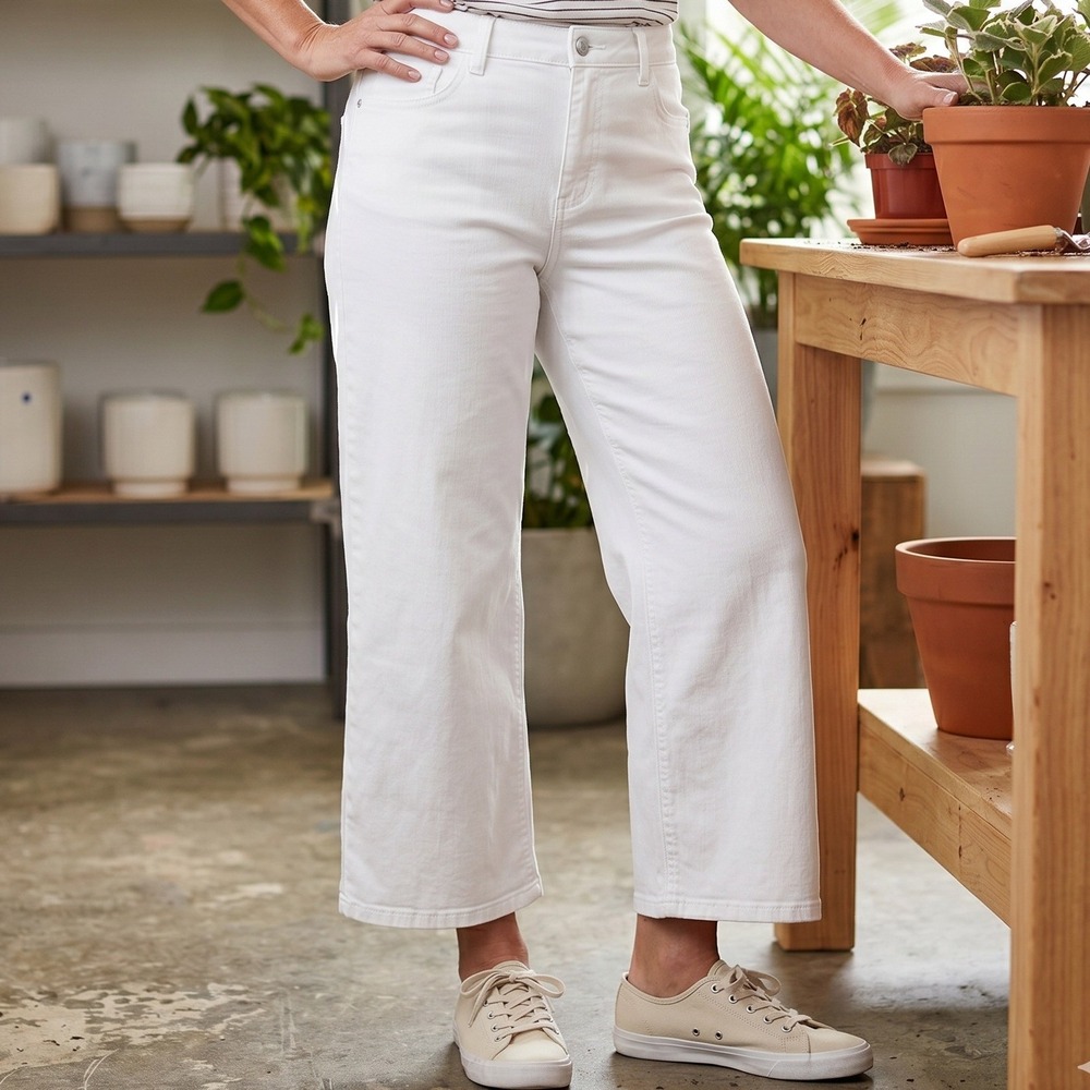 Jen7 Cropped Wide Leg Women 12 White Denim Jeans GS0643352Q Stretch Casual‎